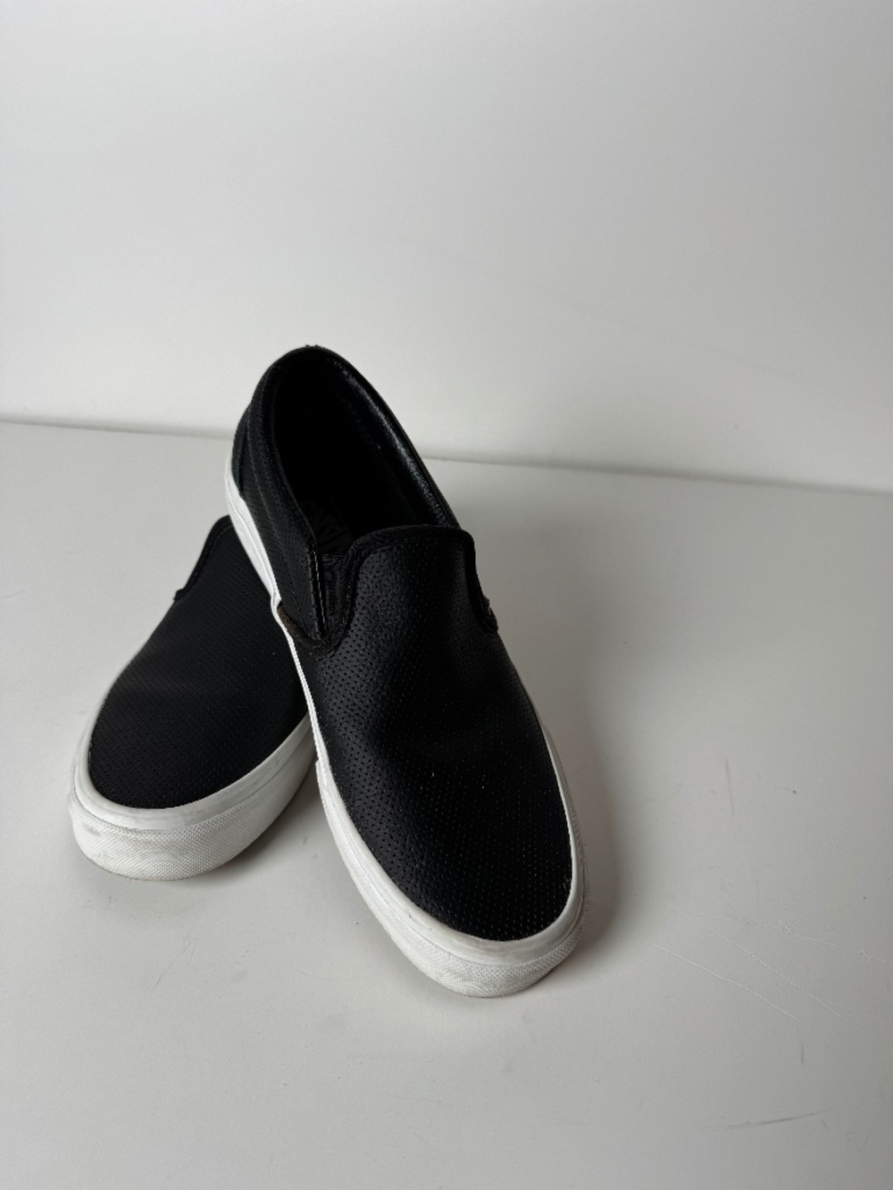 Vans Classic Slip On Perf Leather Black White Sneakers Men's 8